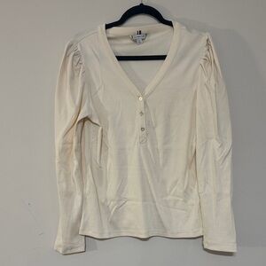 Tommy Hilfiger Cream Long Sleeve V-Neck Top
